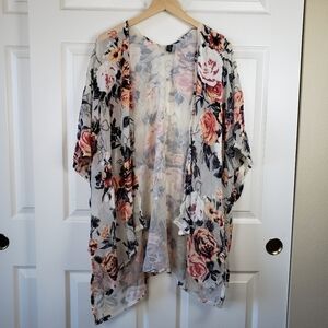 Floral Sheer Velvet Burnout Kimono Cardigan. One size. Romantic, boho